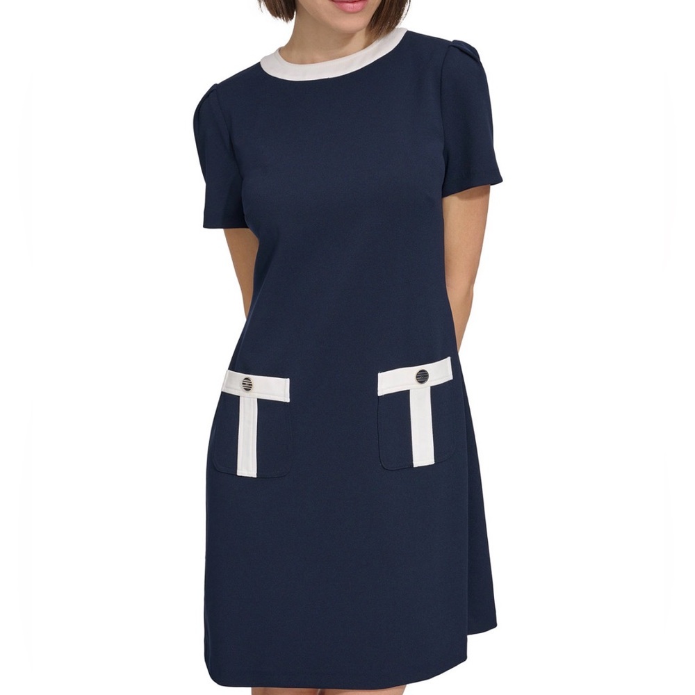 Tommy Hilfiger Women's Contrast-Trim Scuba Crepe Shift Dress